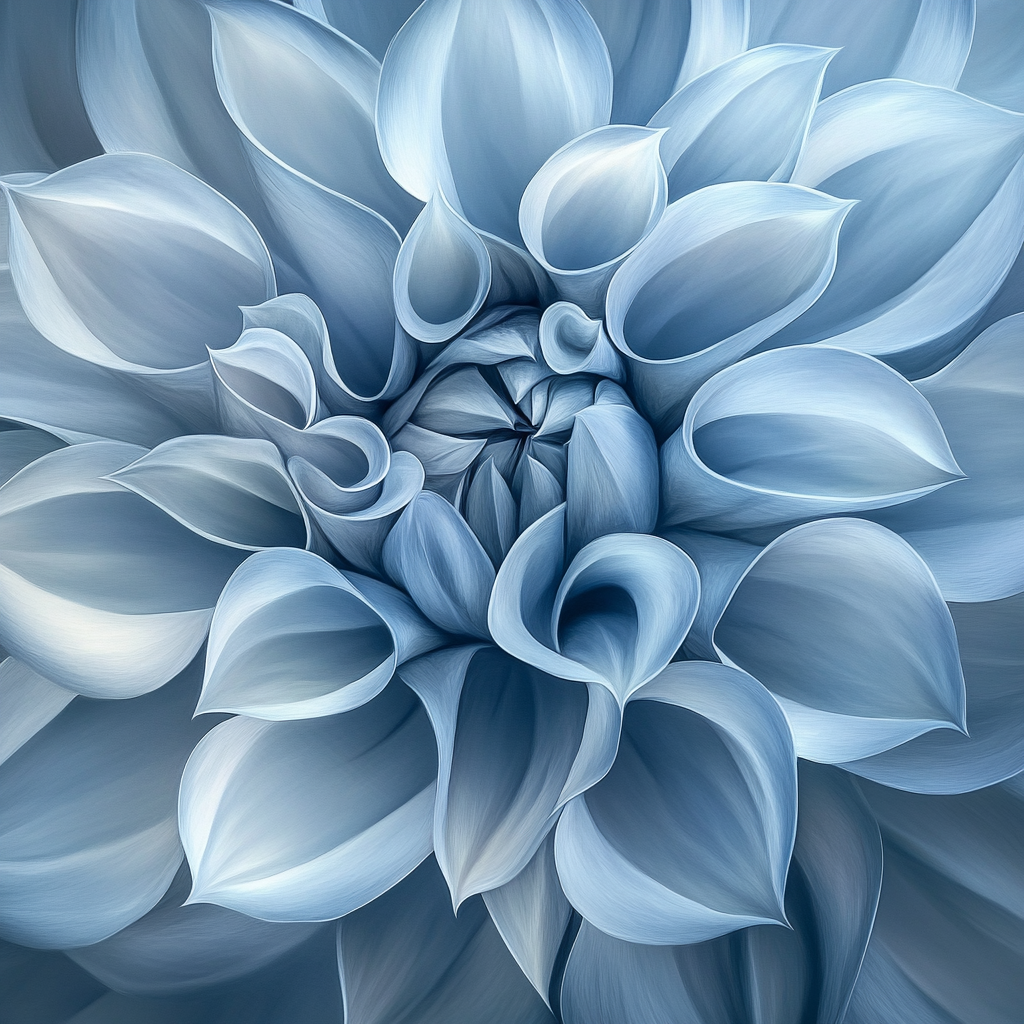 Close-up of a serene blue flower with delicate petals, symbolizing transformation and beauty in design.